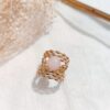 bague ajustable acier inoxydable double rang pierre quartz rose mile mila