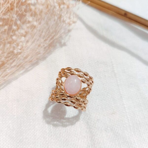 bague ajustable acier inoxydable double rang pierre quartz rose mile mila