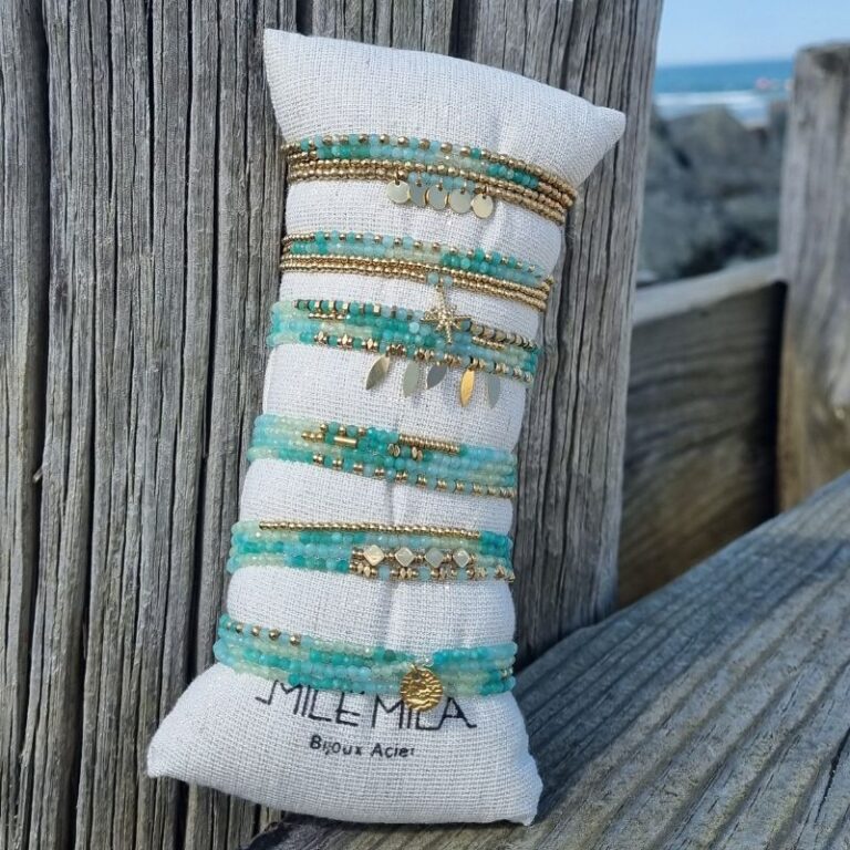bracelet multitours perles amazonite mile mila effet accumulation
