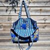 cabas coton matelassé couleur bleu avec palmiers imprimé safari jungle tropical pour ville, marché ou plage