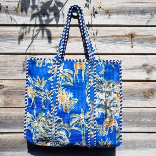 cabas coton matelassé blue palm imprimé safari jungle tropical mode été 2025