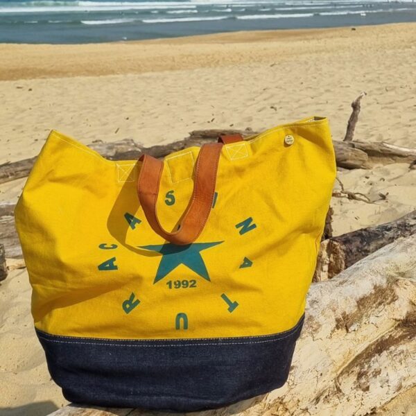 sac de plage toile neuve recyclée imprimé 1992 style vintage chic pour plage ou piscine