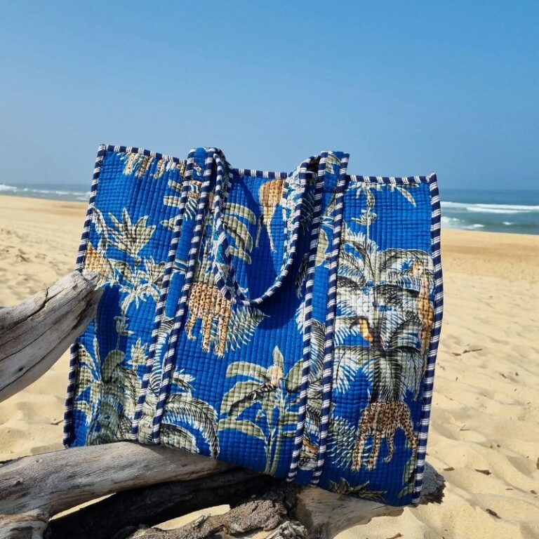 cabas coton matelassé blue palm imprimé safari jungle tropical mode été 2025