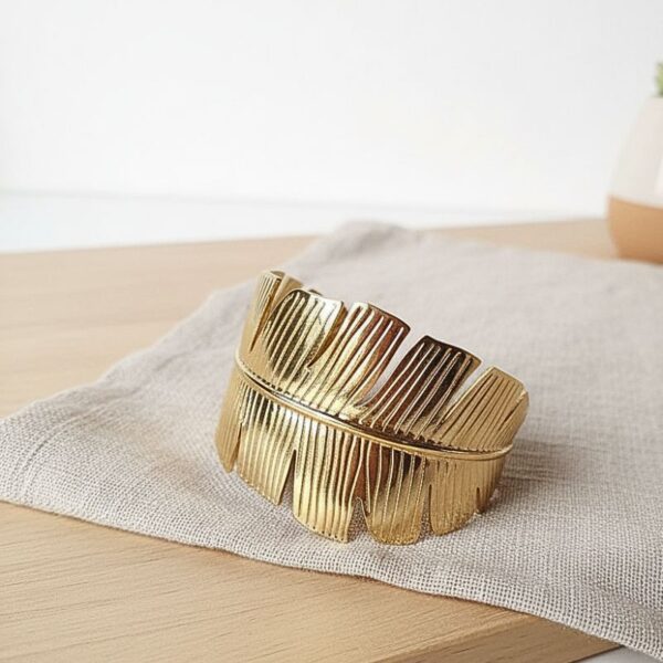 bracelet manchette acier inoxydable doré motif feuillage bijou mile mila