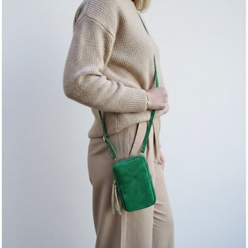pochette de téléphone en daim couleur vert