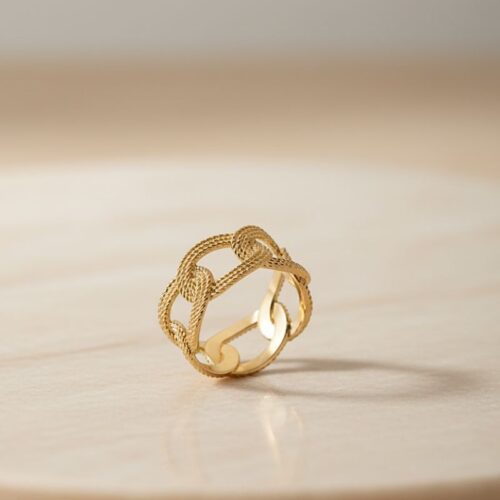 bague en plaqué or 18 carats motif maille tressée, bijou élégant pour femme