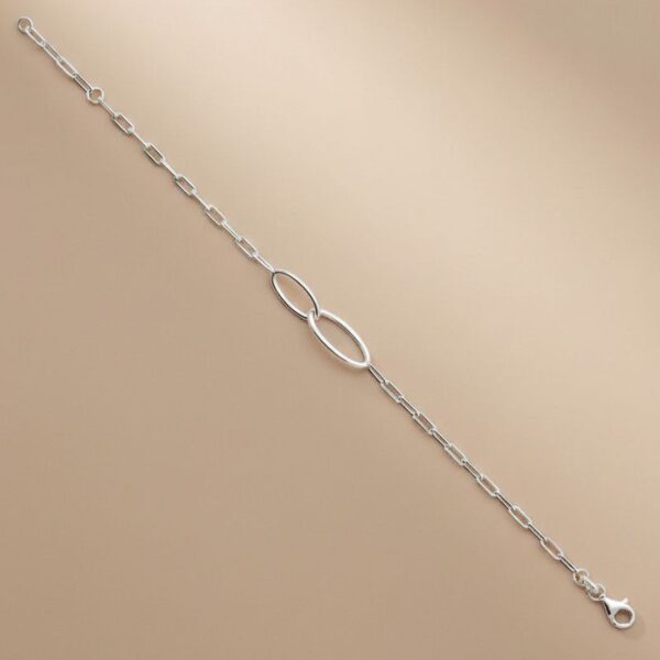 bracelet pour femme en argent 925 rhodié composé d'une maille large et 2 ellipses