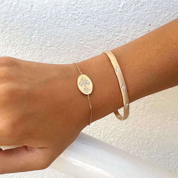 Bracelet médaillon croix zircon blanc