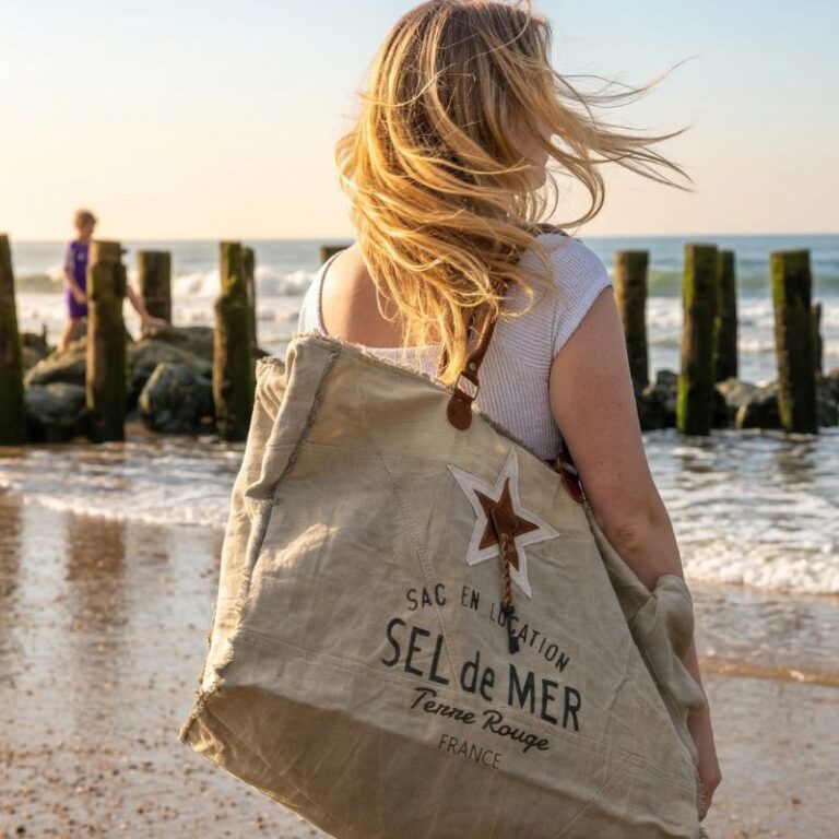 Cabas Plage Toile et Cuir Beige