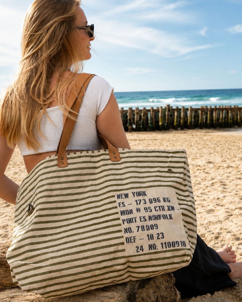 sac de plage oversize cargo en toile recyclé sac vintage chic pour femme