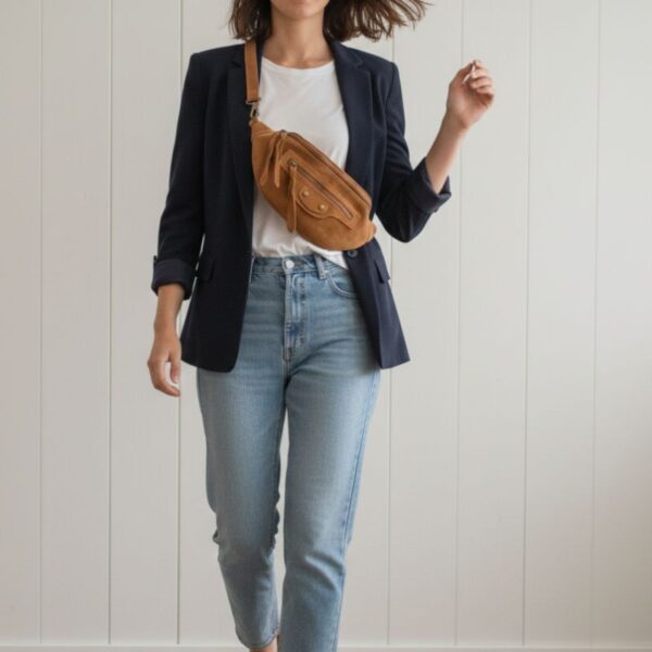 sac banane en daim couleur camel fabrication italienne