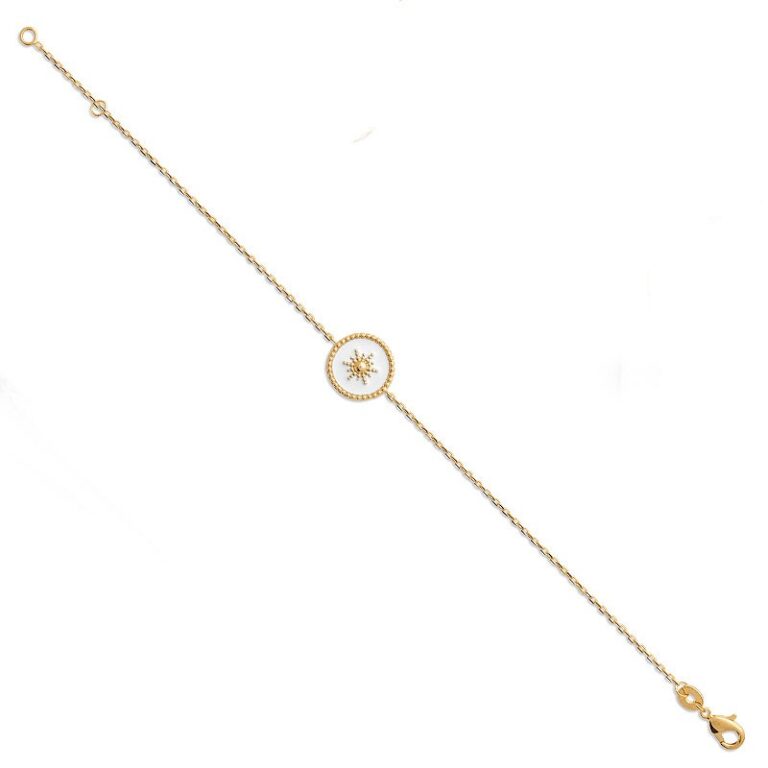 Bracelet plaqué or médaille émail blanc Bracelet plaqué or médaille émail blanc
