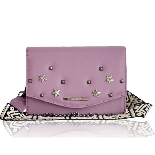 sac en cuir fait main marque eco responsable Bonendis couleur lilas avec étoile fantaisie sur rabat