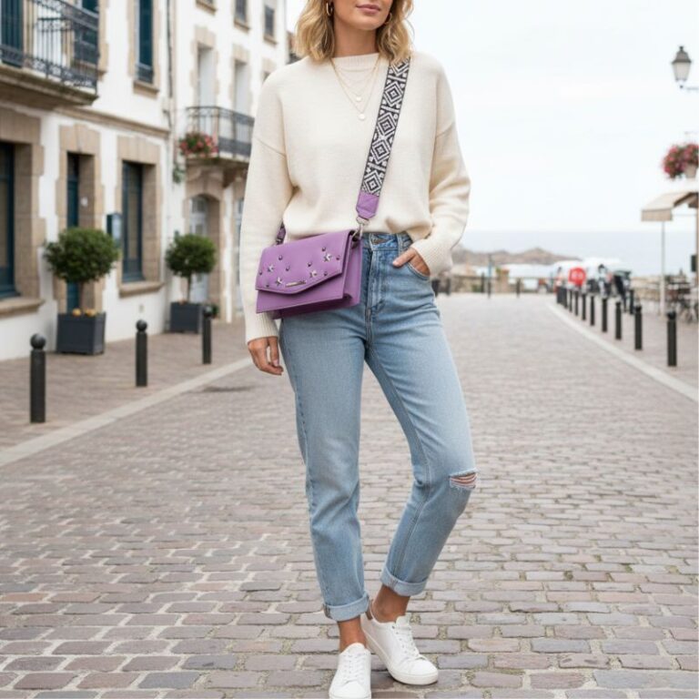 sac en cuir fait main marque eco responsable Bonendis couleur lilas avec étoile fantaisie sur rabat