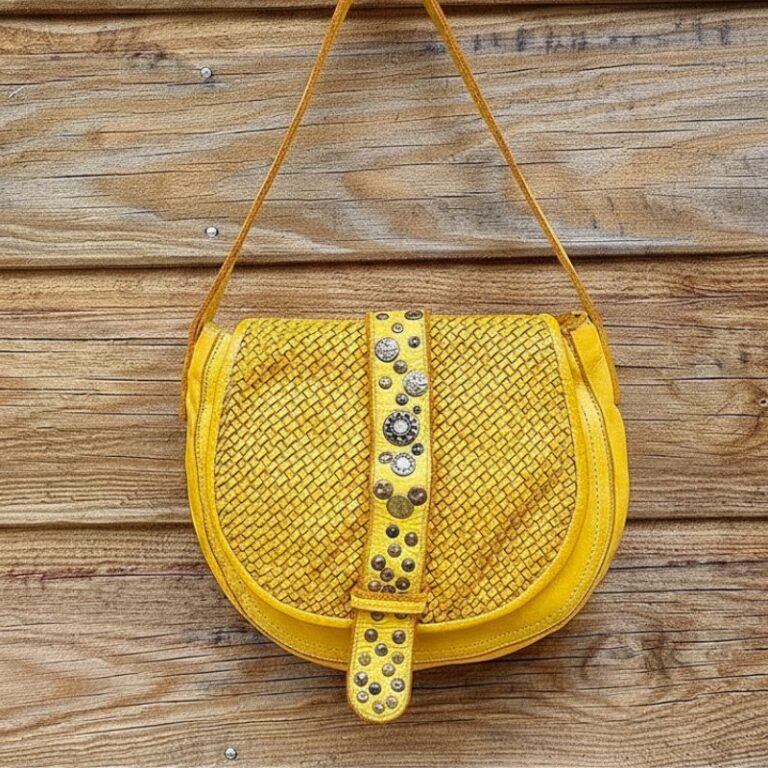 sac besace cuir tressé effet vintage couleur jaune