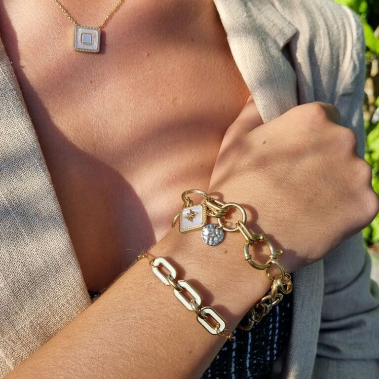 bracelet anneaux email blanc