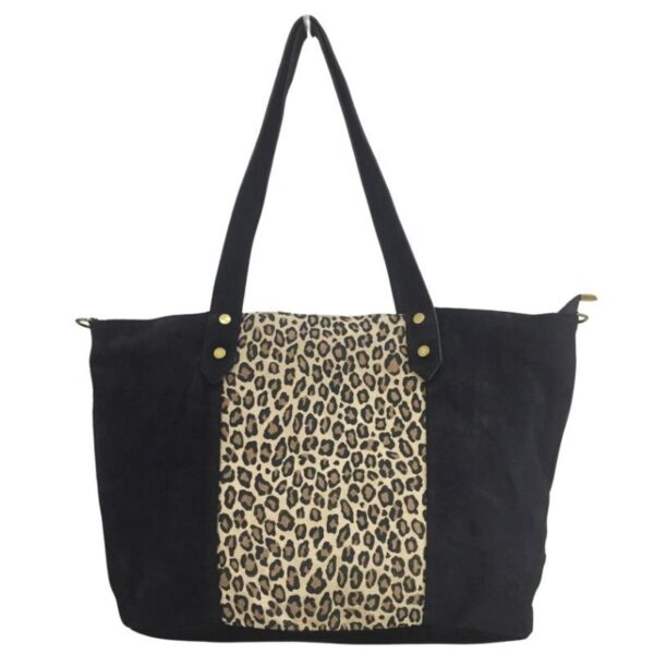 cabas daim noir imprimé léopard