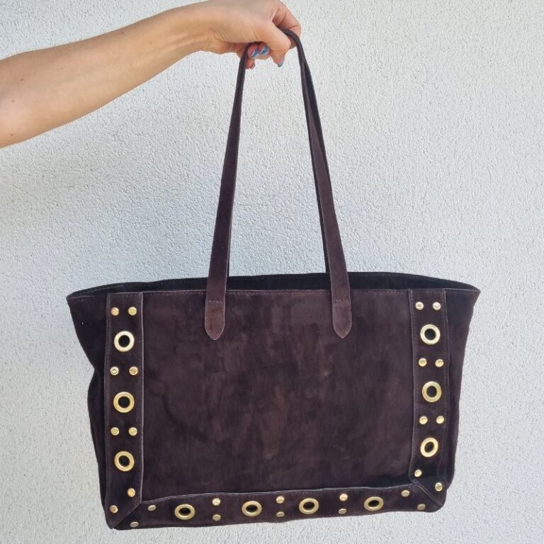 sac cabas daim café oeillets dorés