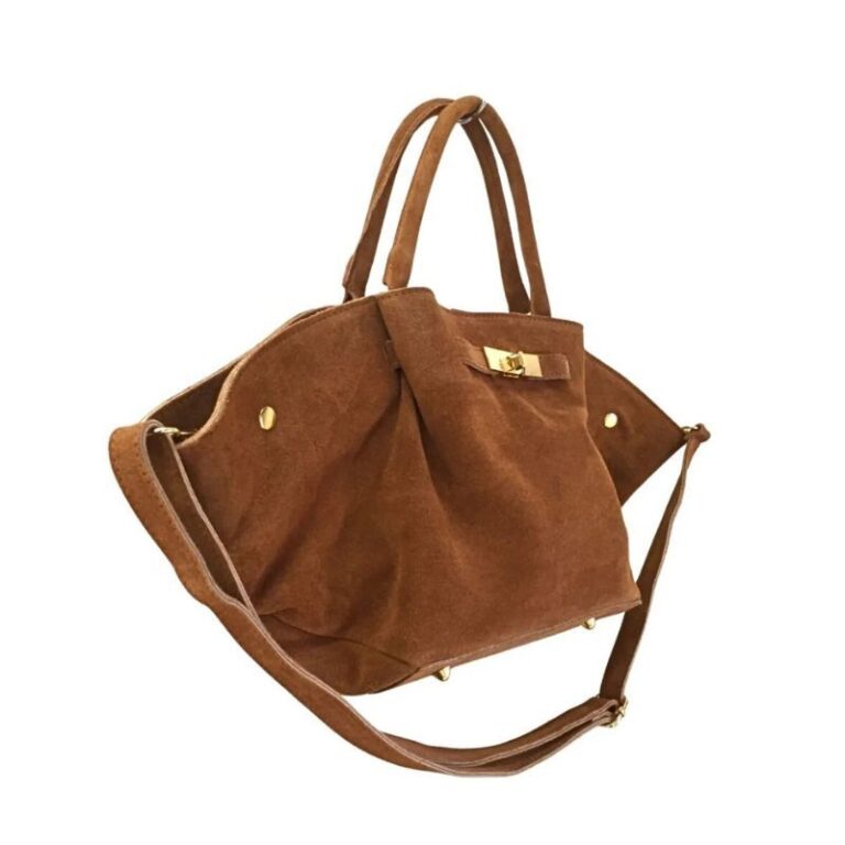sac en daim forme trapèze couleur camel