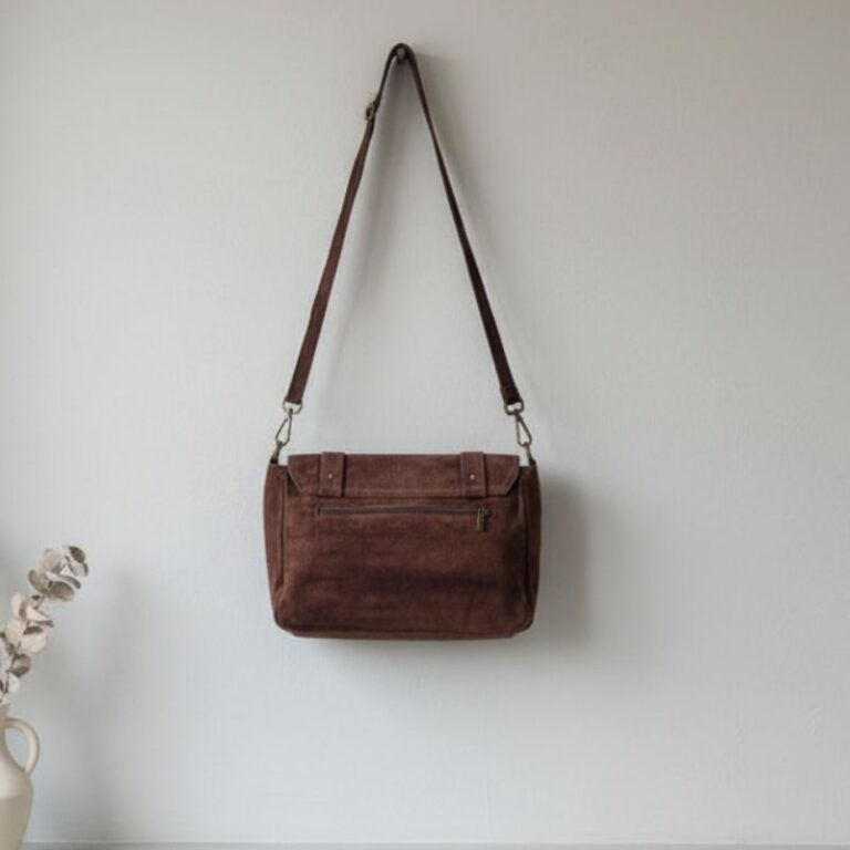 sac à bandoulière messenger daim nubuck couleur café mode casual chic