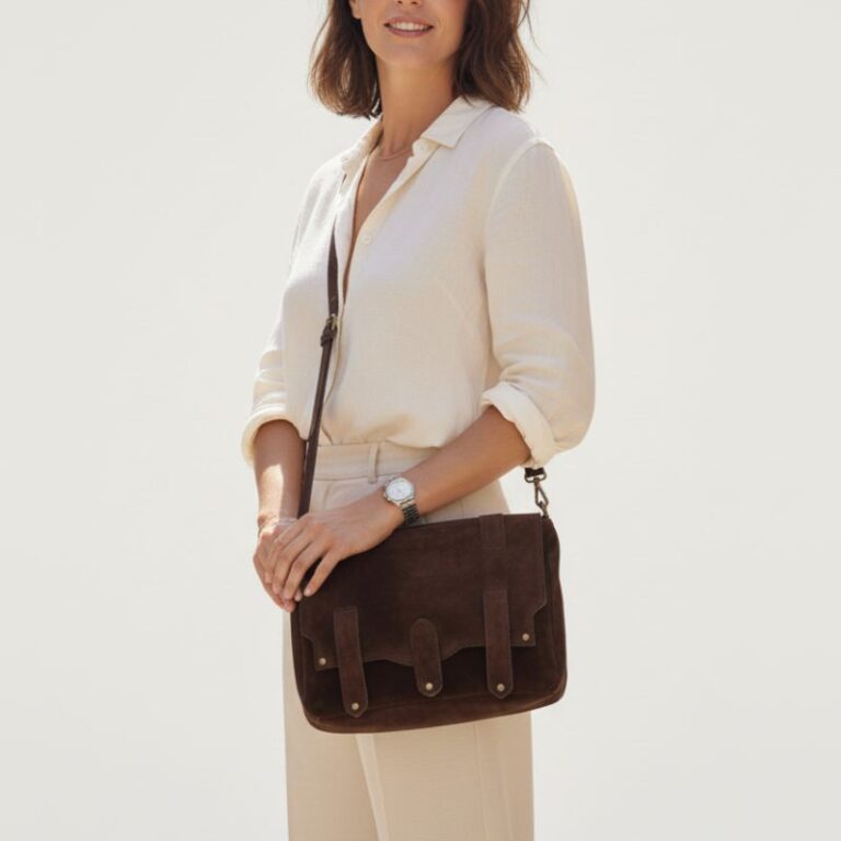 sac à bandoulière messenger daim nubuck couleur café mode casual chic