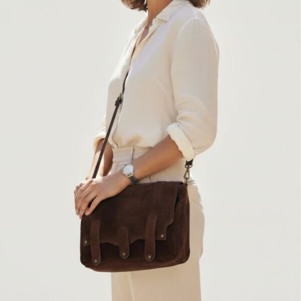 sac à bandoulière messenger daim nubuck couleur café mode casual chic