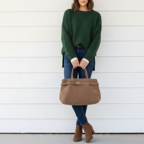 sac à main couleur moka en cuir nubuck fait main en europe haute qualité