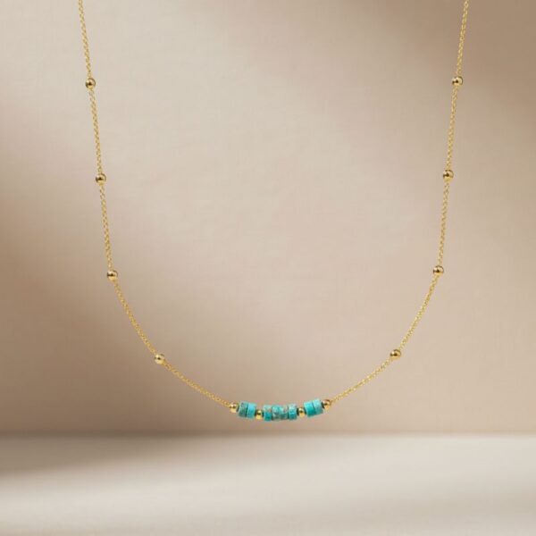 collier plaqué or 18 carats pour femme avec jaspe bleu véritable