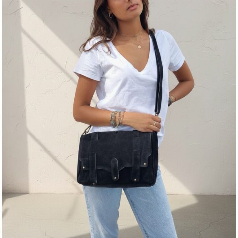 sac bandoulière messenger daim noir