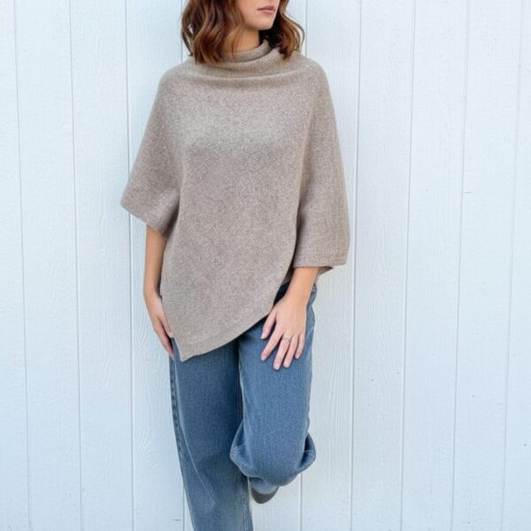 poncho fait main beige chiné laine mérinos et cachemire fabrication italienne