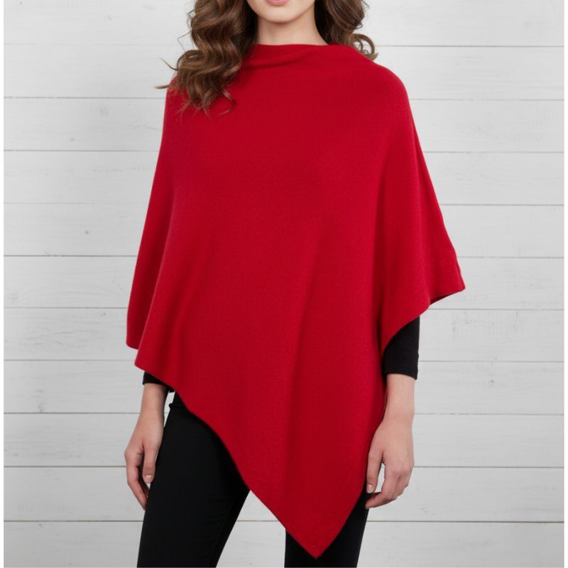 poncho fait main laine mérinos et cachemire couleur rouge fabrication italienne