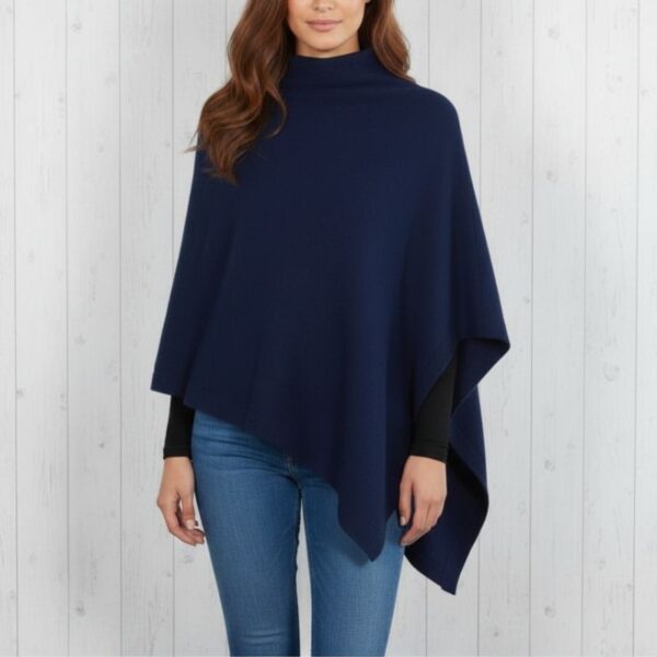 poncho fait main bleu marine laine mérinos et cachemire made in italy
