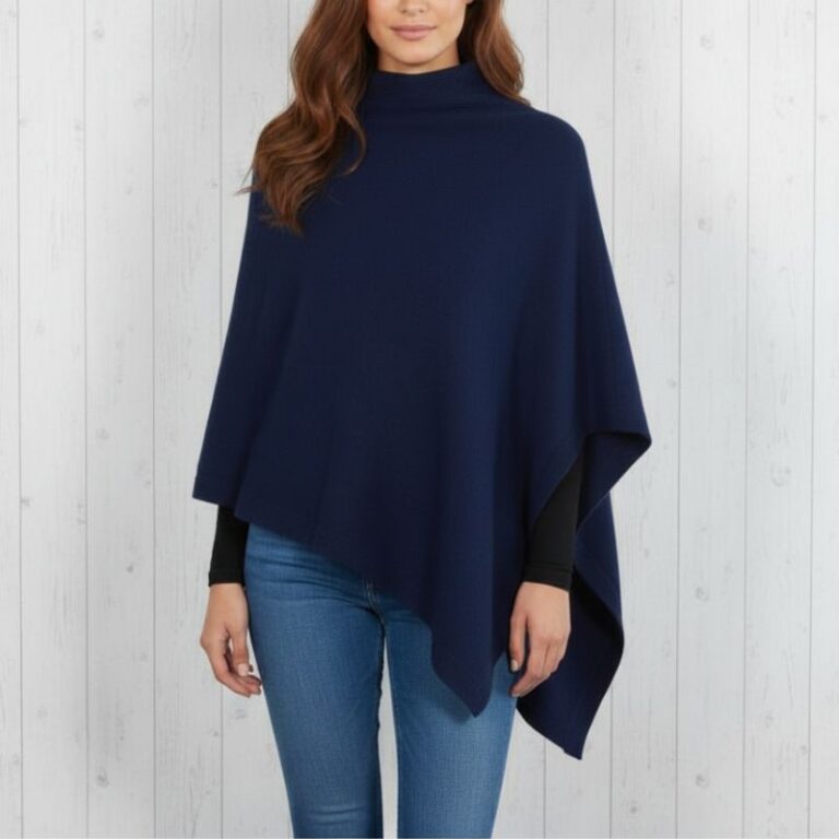poncho fait main bleu marine laine mérinos et cachemire made in italy