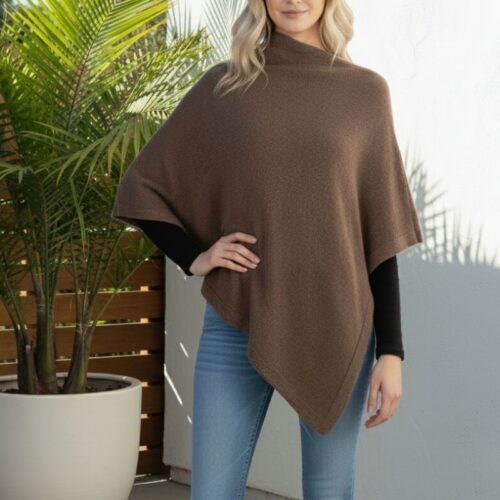 poncho fait main laine mérinos et cachemire couleur marron glacé