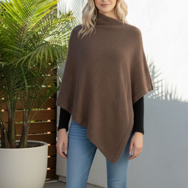poncho fait main laine mérinos et cachemire couleur marron glacé
