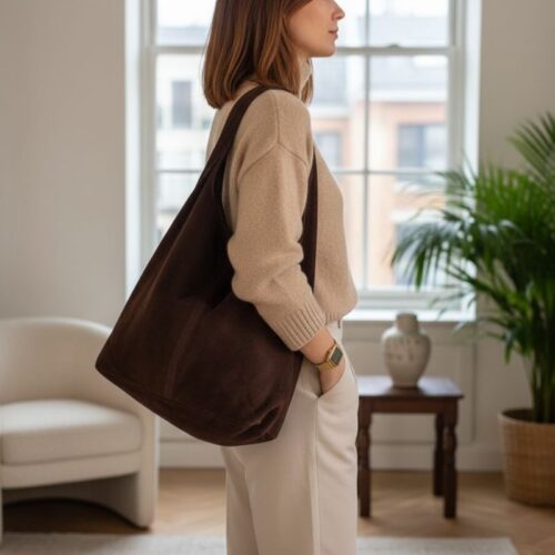 sac daim hobo couleur café