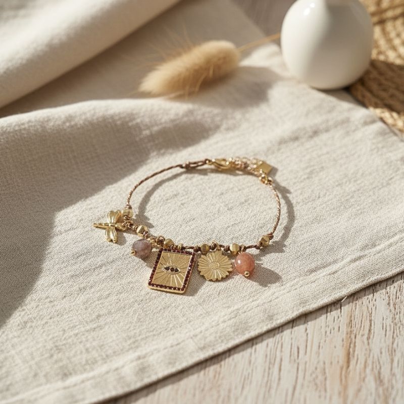 Bracelet breloques œil couleur marron mile mila bijoux