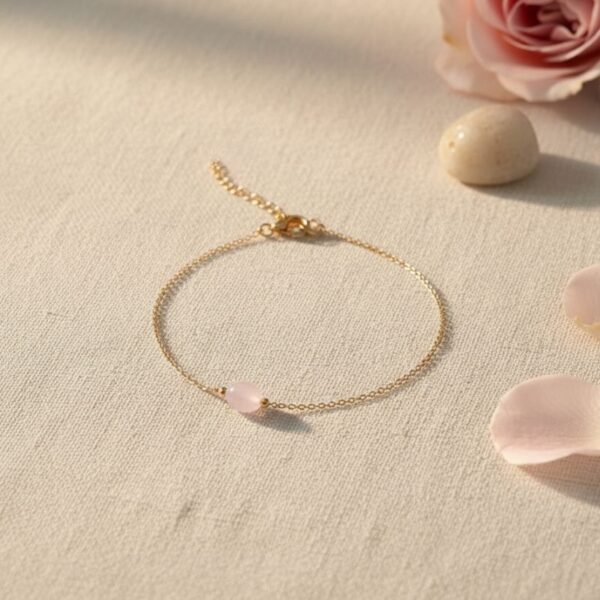 bracelet plaqué or 18 carats avec pierre ovale quartz rose véritable bijou féminin et raffiné