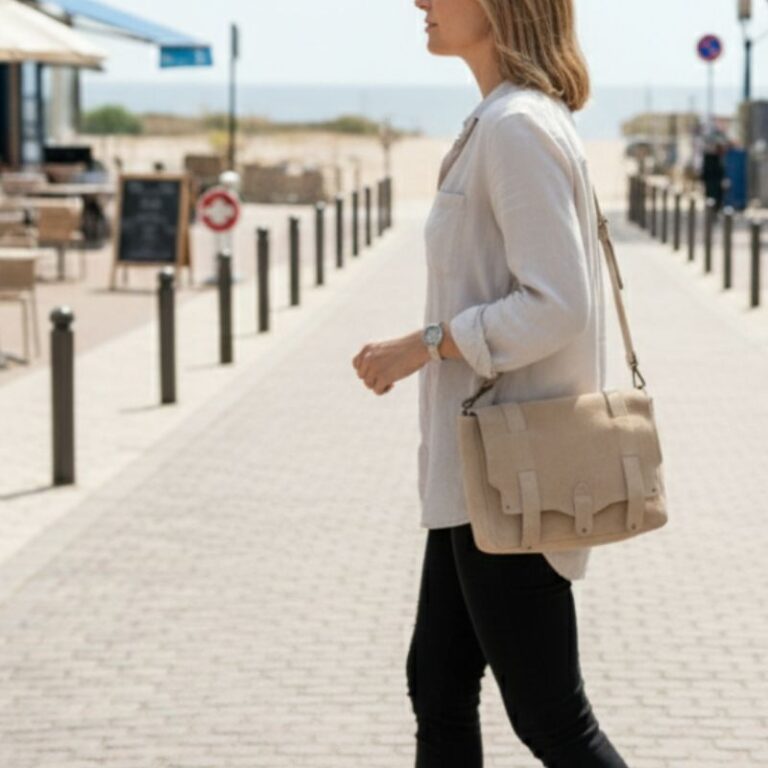 sac bandoulière cuir nubuck forme messenger couleur beige fabrication italienne