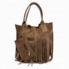 sac cabas en daim à franges style bohème chic couleur taupe