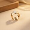 bague plaqué or 18 carats pour femme anneau martelé et pierre de lune véritable