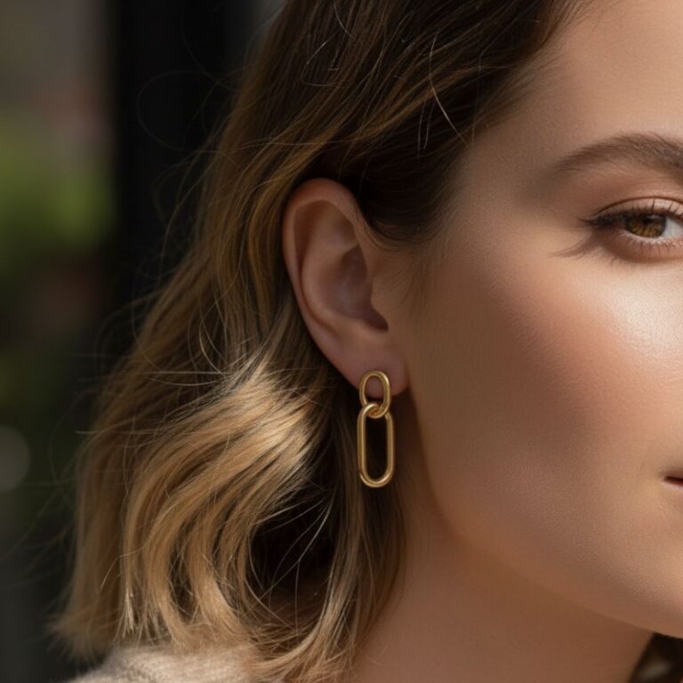 boucles d'oreilles pour femme en plaqué or 18 carats 2 anneaux entremêlés