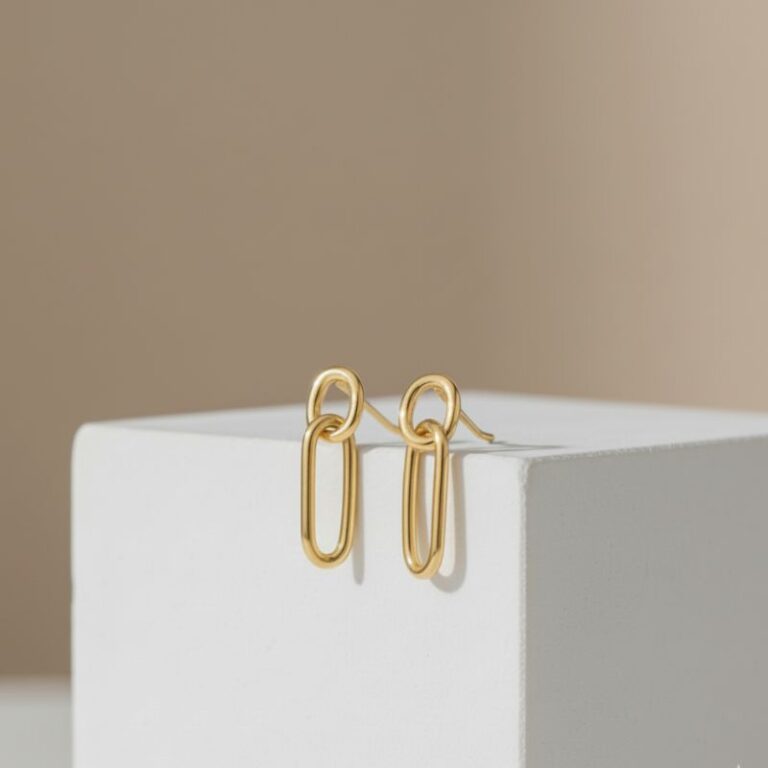 boucles d'oreilles pour femme en plaqué or 18 carats 2 anneaux entremêlés