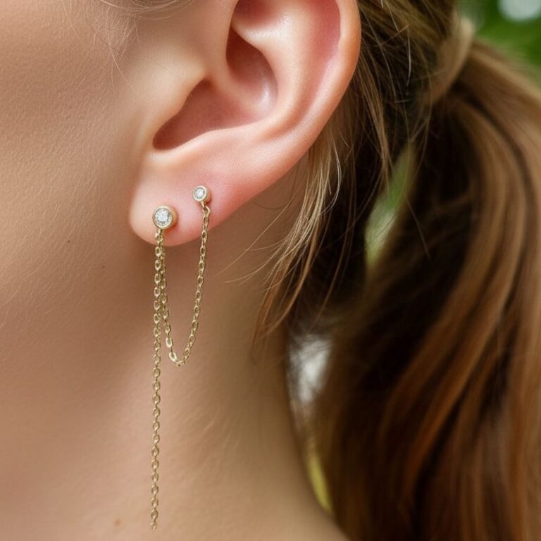 boucle d'oreilles plaqué or double zirconium