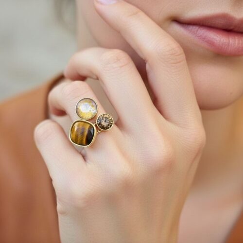 Bague Trilogie pierre naturelle et cristaux - Création BOHM Paris