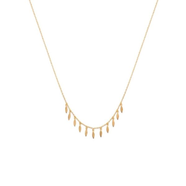 Collier plaqué or 18 carats chaine et pampilles forme pétale, bijou raffiné et féminin