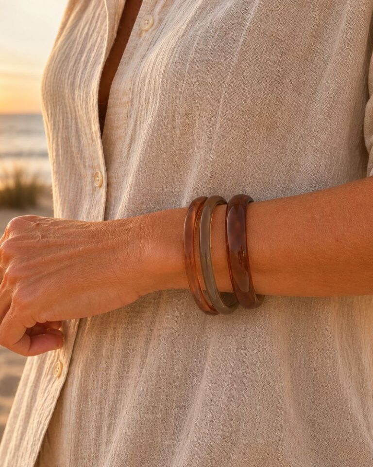 trio de bracelets résine ambré trio de bracelets résine ambré collection été mile mila