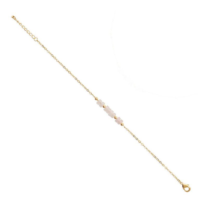 bracelet plaqué or 18 carats et pierres quartz rose véritable