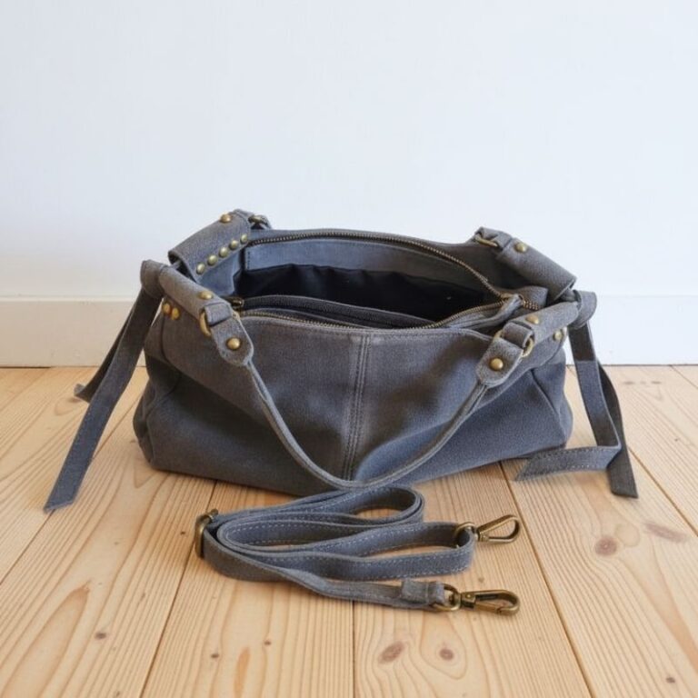 sac à main daim rivets fantaisie et liens couleur gris