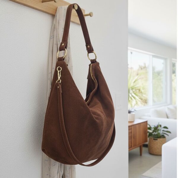 Sac cabas en daim chocolat, accessoire mode bohème chic intemporel